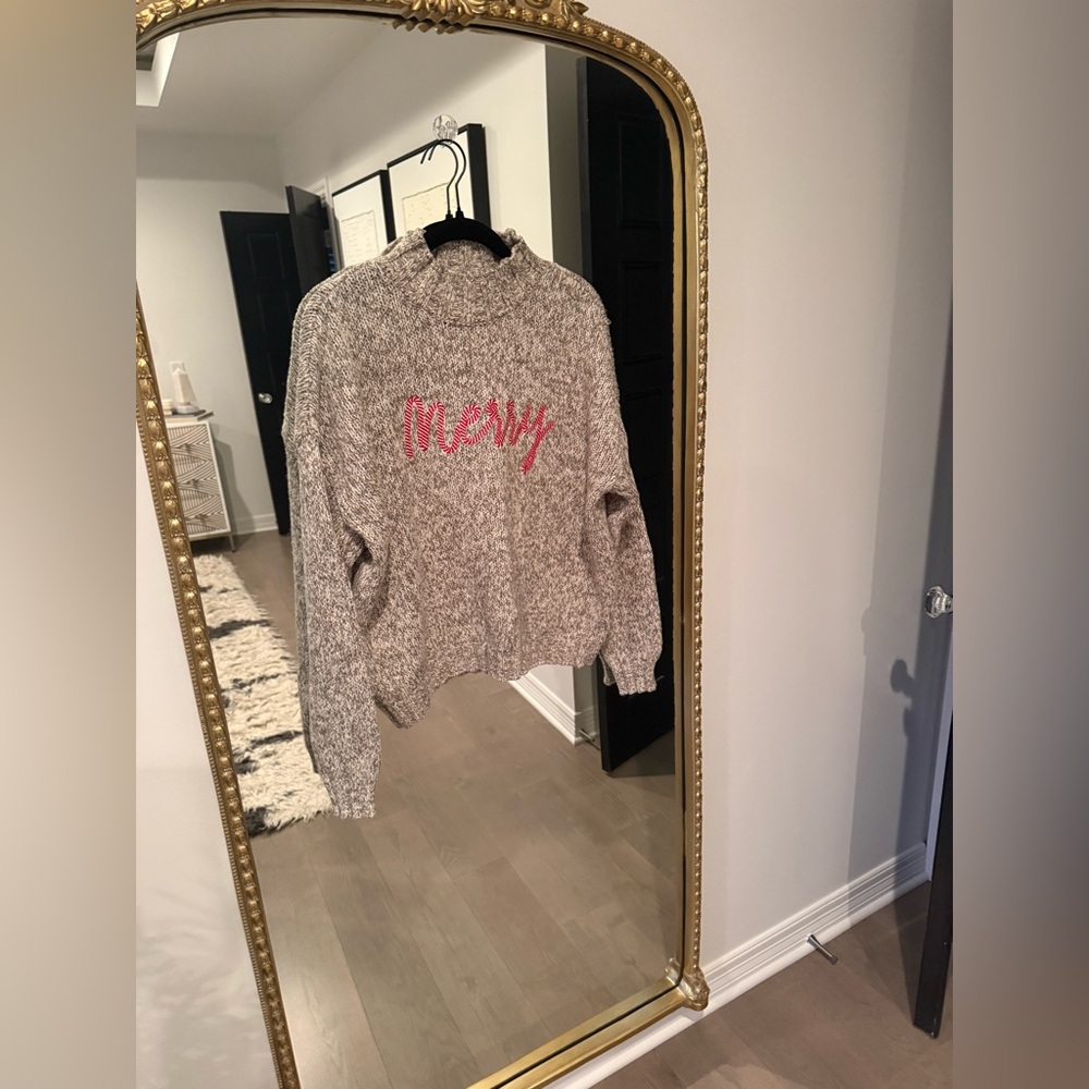 LOFT Gray Sweater with Pink 'Merry'